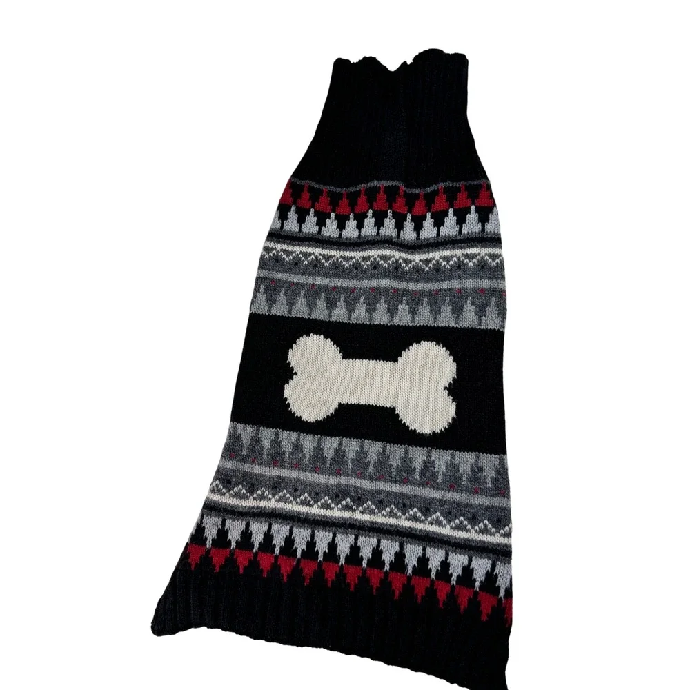 Simply Dog Fair‎ Isle Bone Dog Sweater Black Red Grey Size M